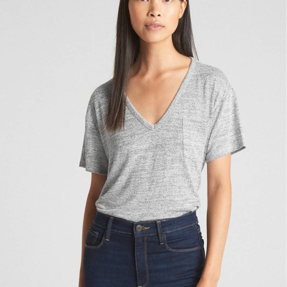 GAP Grey Softspun V-Neck Pocket T-Shirt Oversized